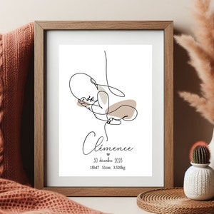 Affiche naissance personnalisée, affiche minimaliste, affiche line art, cadeau pour bébé,Affiche ligne