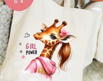 Tote bag personnalisé  Girl Power, Tote bag Girl Power, tote bag girafe, cadeau personnalisé