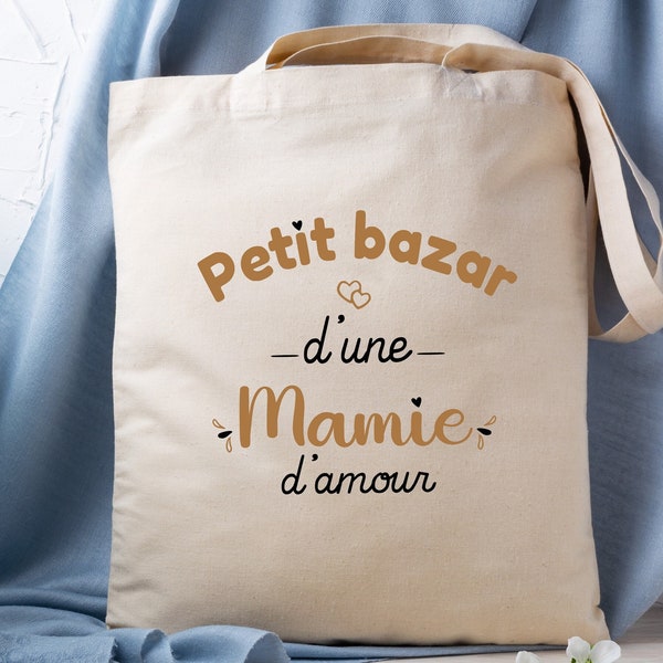 Tote bag personnalisé, " Petit bazar d'une mamie d'amour", cadeau pour mamie, fête des grands-mères