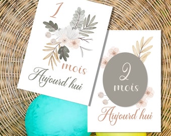 cartes étapes bébé , cadeau bébé, cartes étapes bébé "fleurs pastel"
