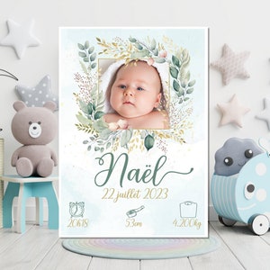 Affiche naissance personnalisée avec photo, affiche chambre bébé bébé, cadeau naissance ,date,poids,heure,taille