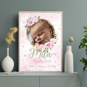 Affiche naissance personnalisée avec photo, affiche bébé, cadeau naissance