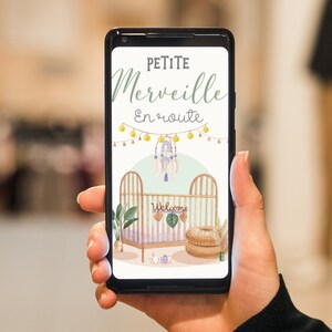 Annonce grossesse par texto ,ou à imprimer, Telechargement instantané X 4 cartes,"Petite merveille en route"