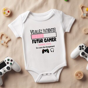 Body personnalisé, futur gamer comme papa, body geek, papa gamer, cadeau pour bébé, Tshirt enfant ROSE