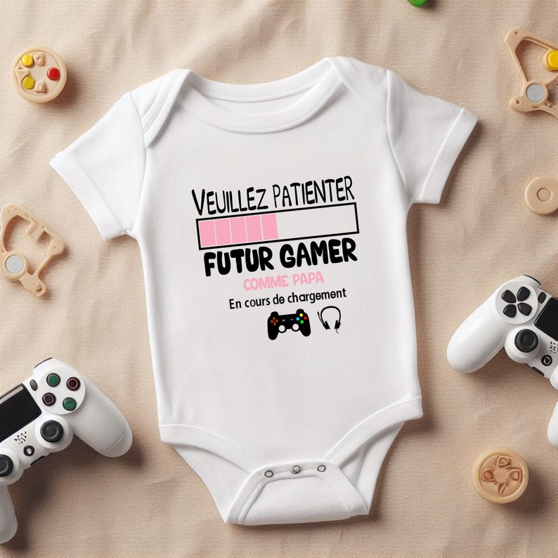 Body personnalisé, futur gamer comme papa, body geek, papa gamer, cadeau pour bébé, Tshirt enfant ROSE