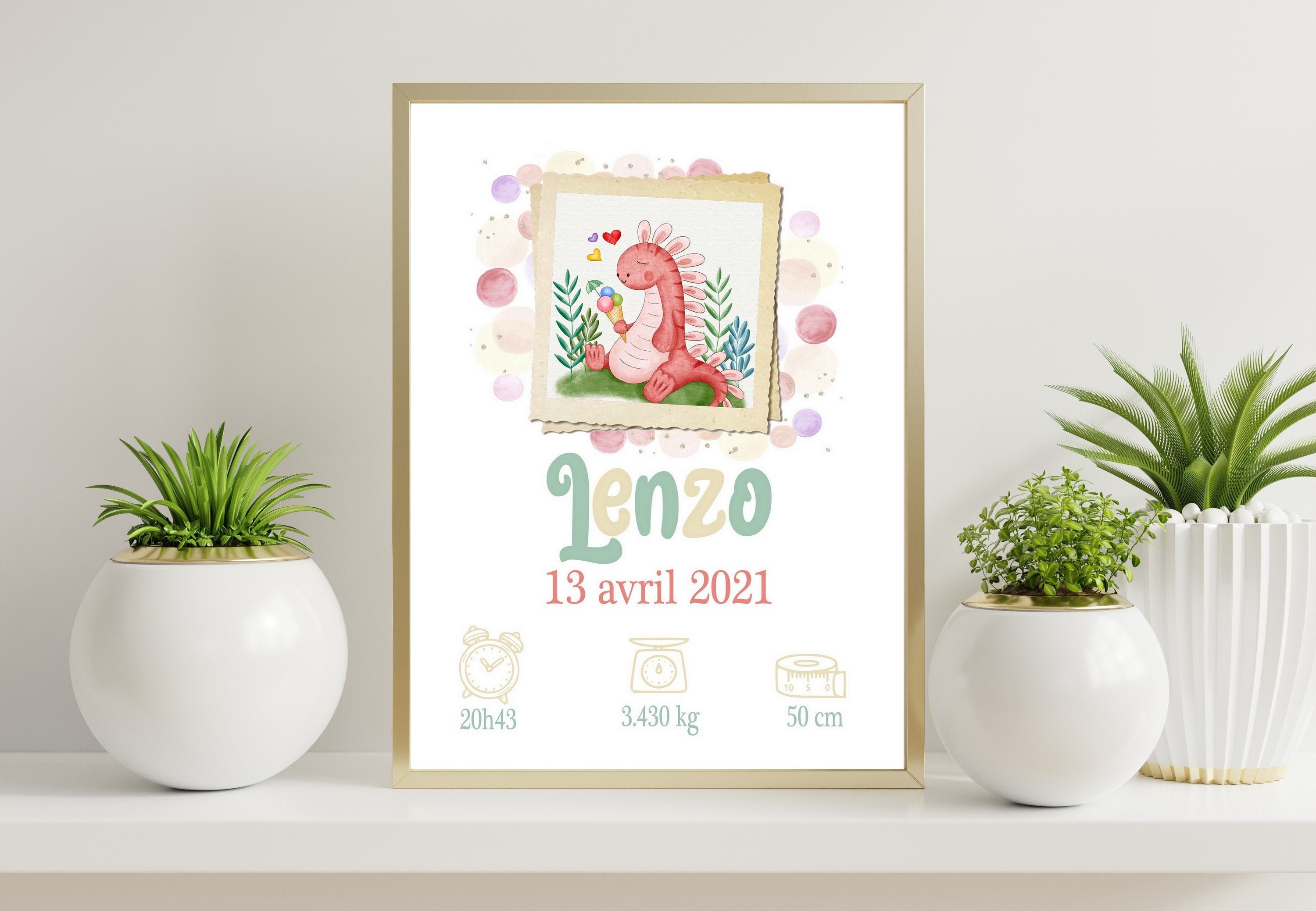 Affiche Naissance Personnalisée Dinosaure, Affiche Animaux, Décoration Chambre Bébé