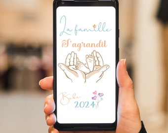 Annonce grossesse par texto ,ou à imprimer, Telechargement instantané X 4 cartes,"La famille s'agrandit bébé 2024"