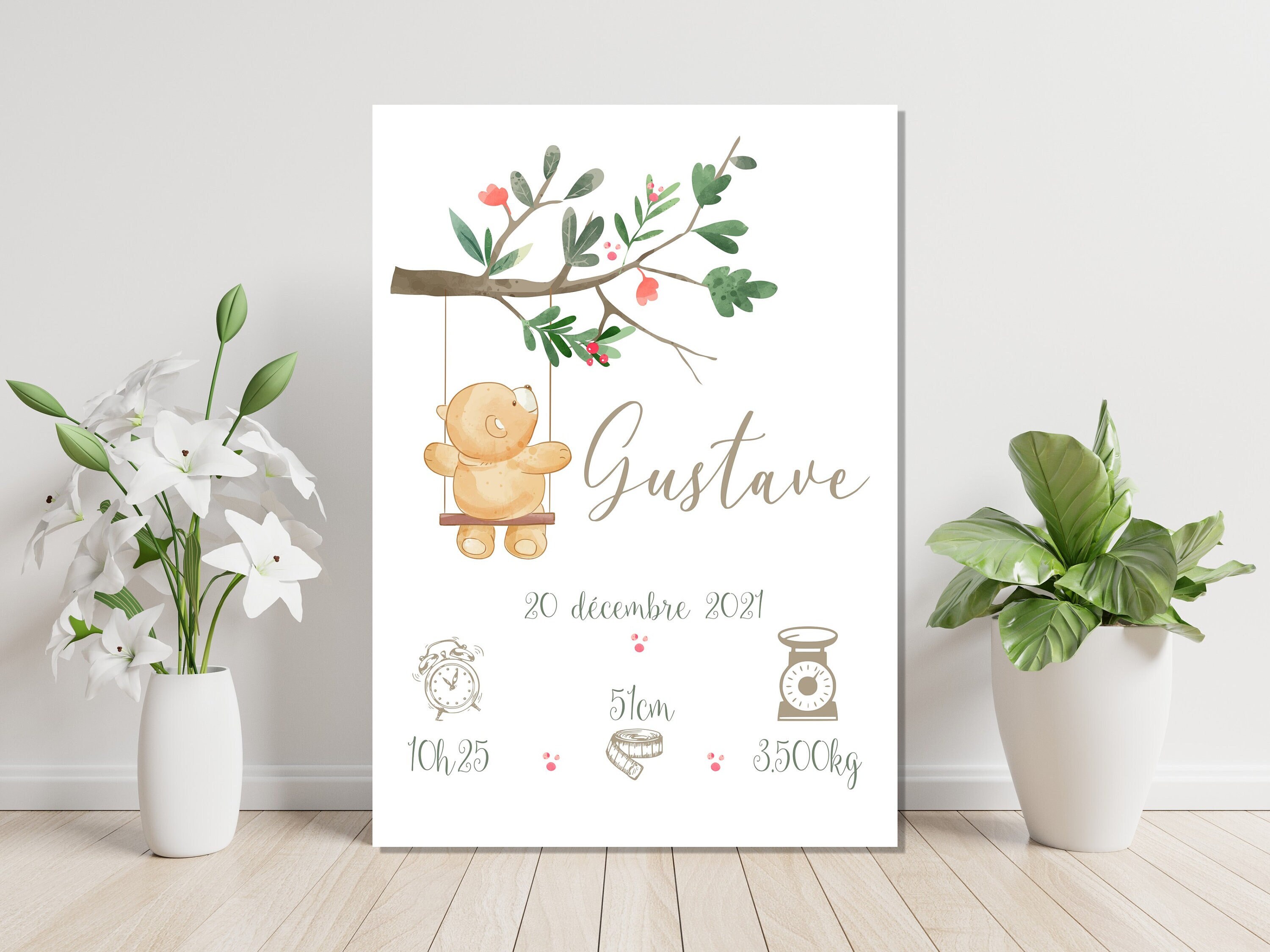 Affiche Naissance Personnalisée, Affiche Bébé, Cadeau de Naissance