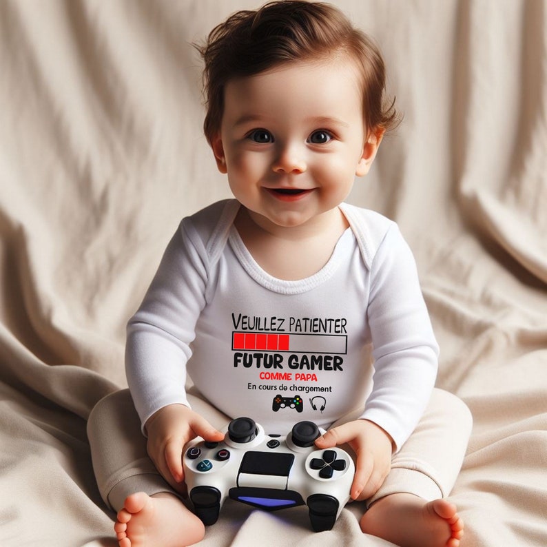 Body personnalisé, futur gamer comme papa, body geek, papa gamer, cadeau pour bébé, Tshirt enfant ROUGE