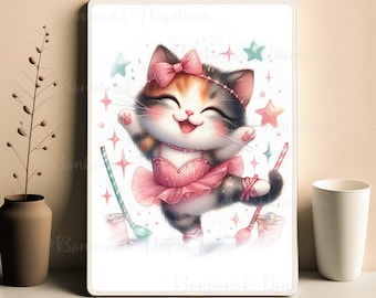 Affiche  enfant à personnalliser, affiche chat mignon, cadeau  a personnaliser, affiche chat qui danse