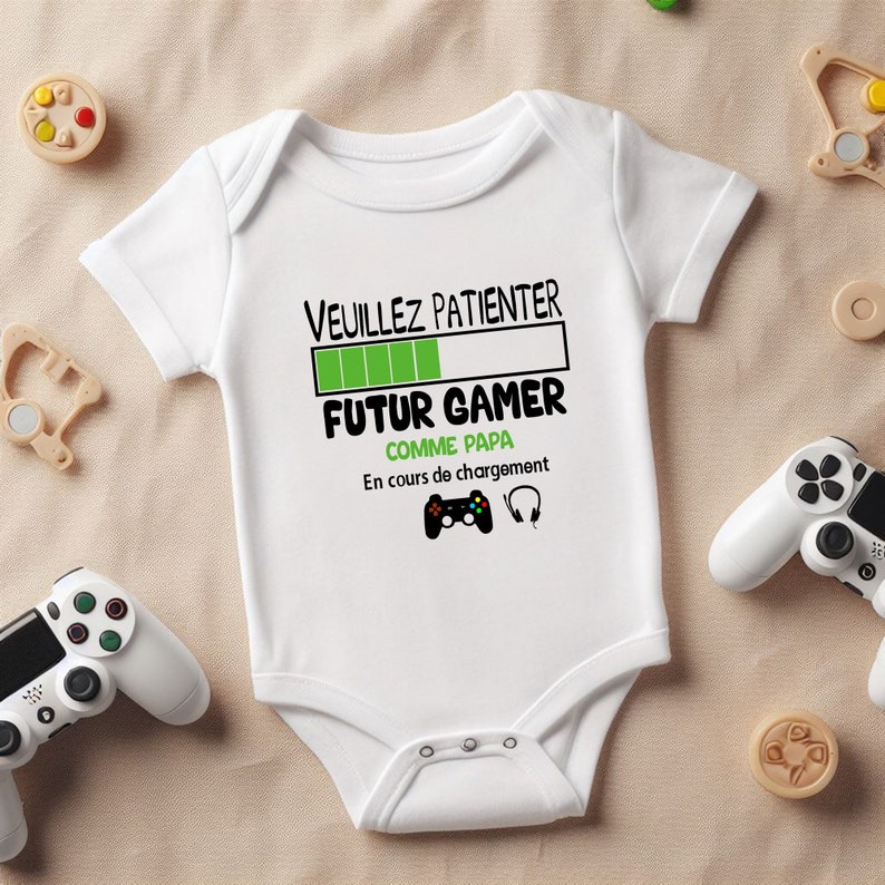 Body personnalisé, futur gamer comme papa, body geek, papa gamer, cadeau pour bébé, Tshirt enfant VERT