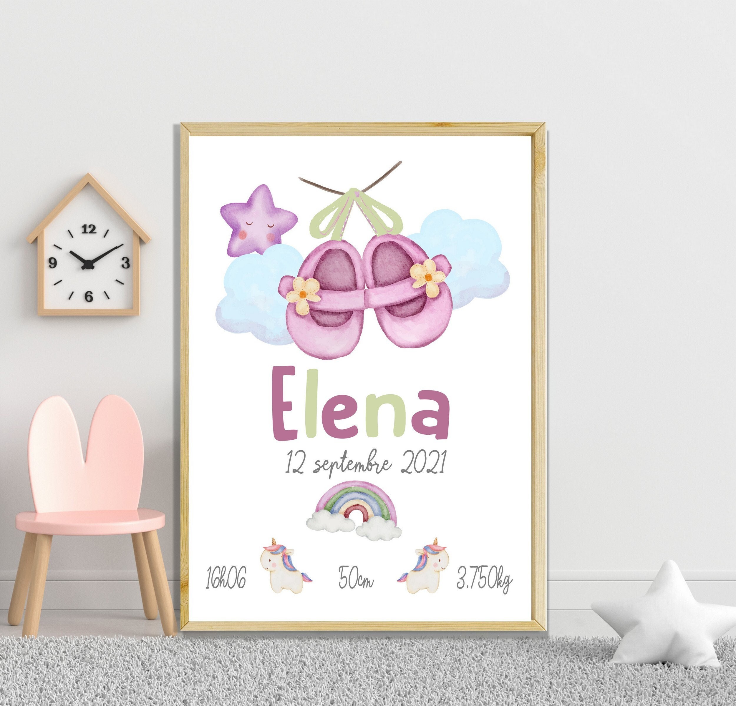 Affiche Personnalisée Enfant, Style Aquarelle, Affiche Filles