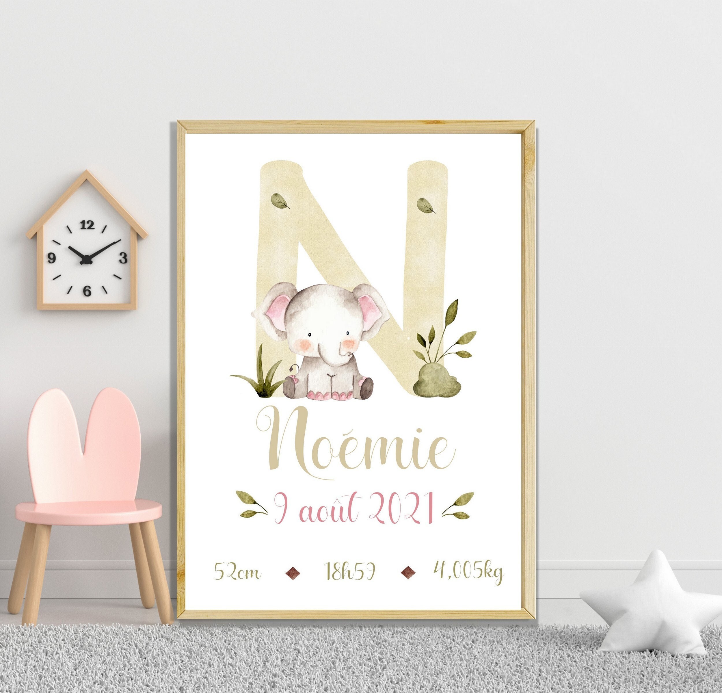 Affiche Naissance Personnalisée , Affiche Animaux, Décoration Enfant