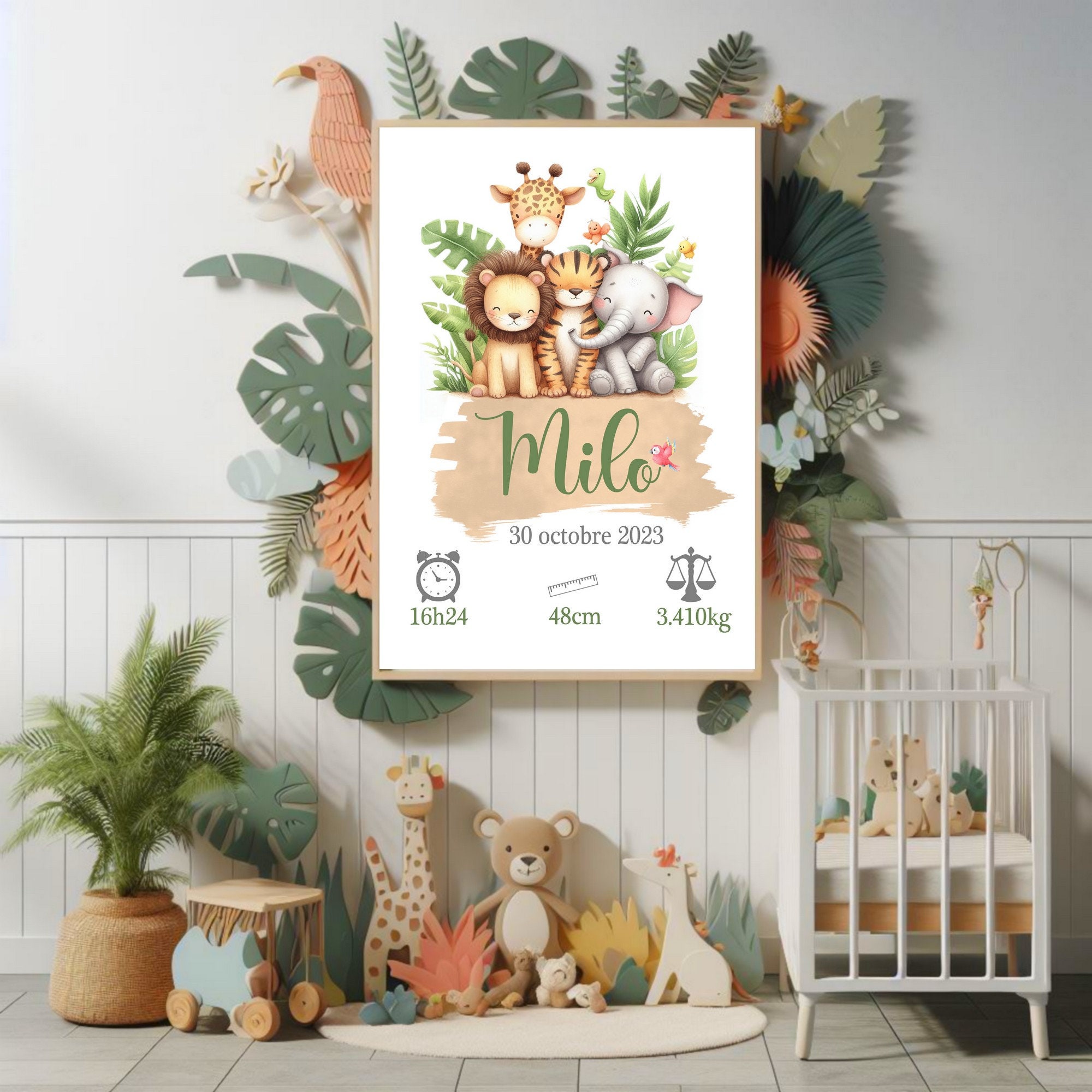 Affiche chambre bébé famille de la jungle