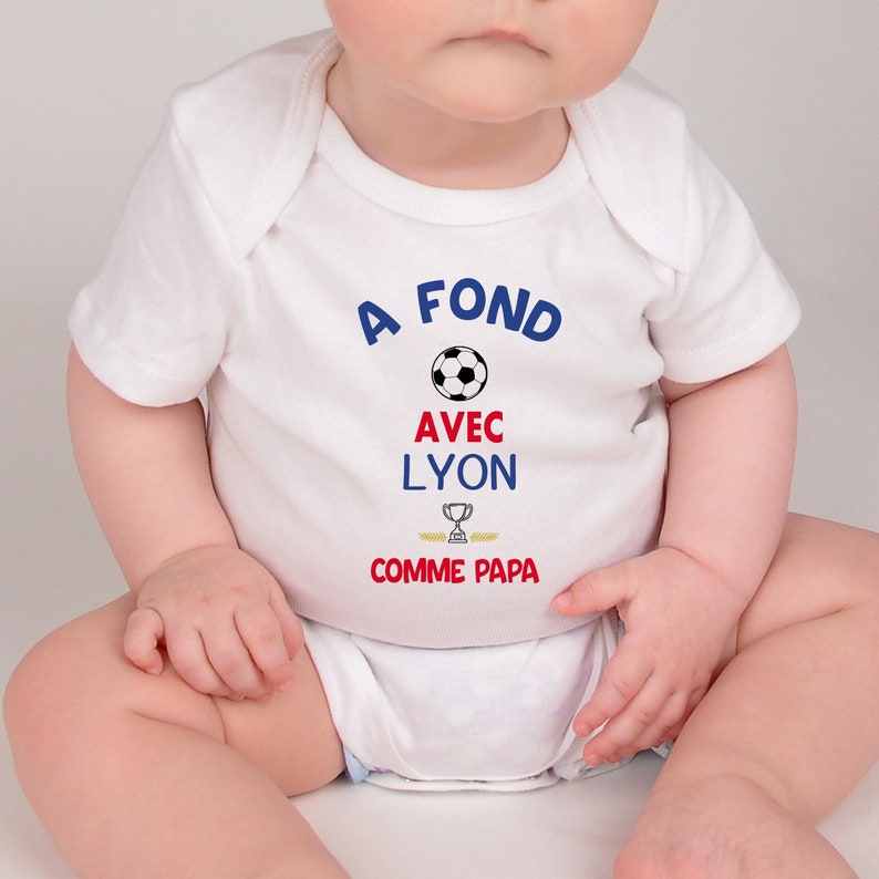 Personalized baby bodysuit Olympique Lyonnais, Supporter of Lyon image 1