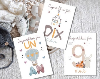 Cartes étapes bébé, souvenir première année, cadeau bébé