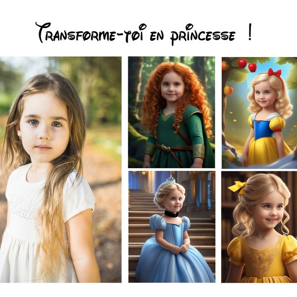 Portrait personnalisé PRINCESSE, fichier numérique , Portrait princesse à partir d'une photo, cadeau personnalisé