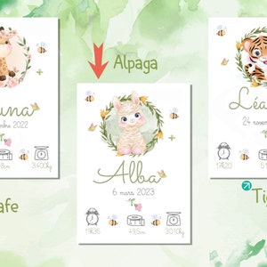 Affiche naissance personnalisée animaux mignons, affiche bébé, cadeau naissance image 9