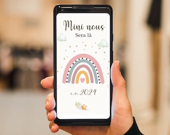 Annonce grossesse par texto ,ou à imprimer, Telechargement instantané X 4 cartes,"Mini nous sera là en 2024"