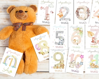 cartes étapes bébés, cadeau naissance, cartes etapes bébés animaux