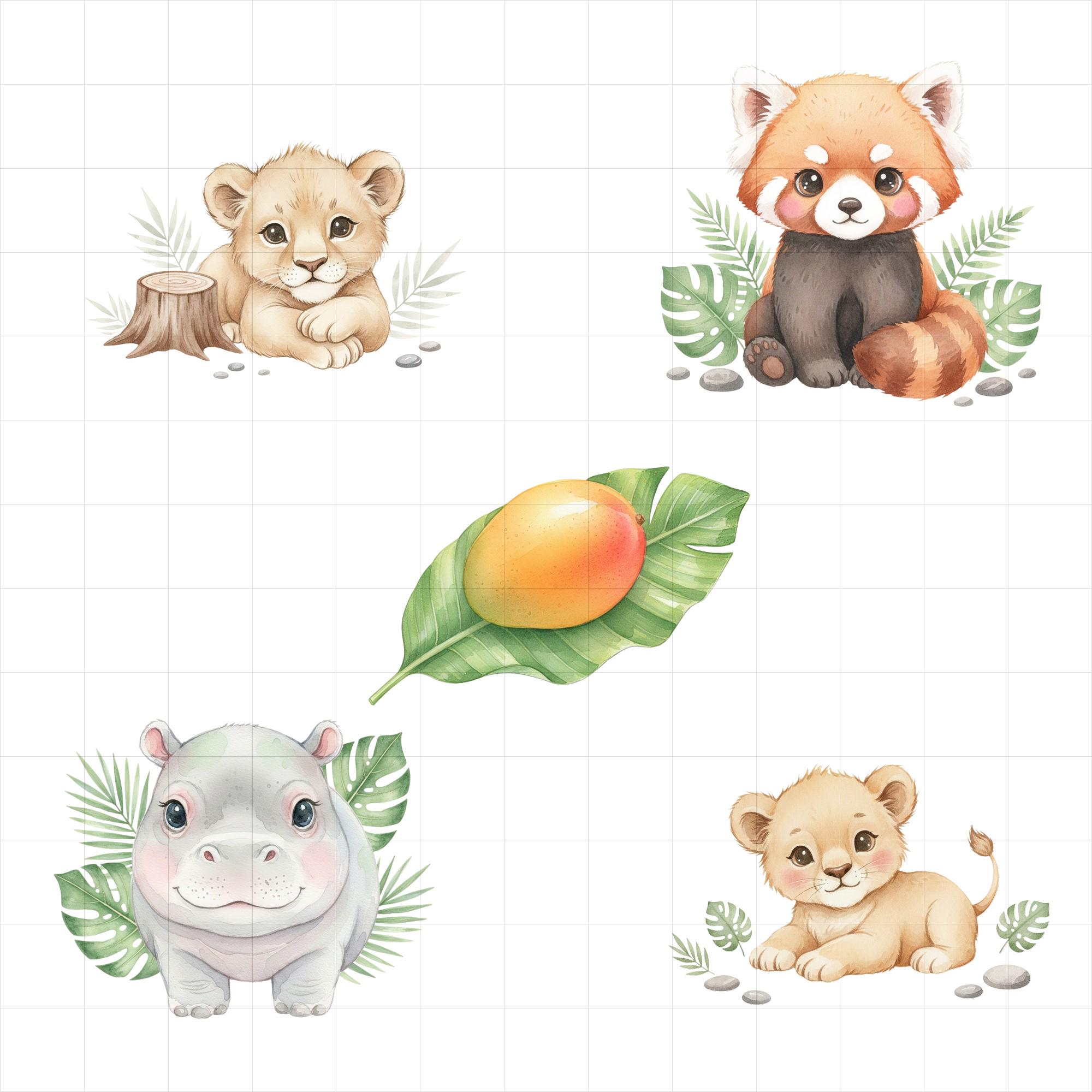 25 Jungle Animals PNG Clipart , Cute Baby Safari Animals ,watercolor ...