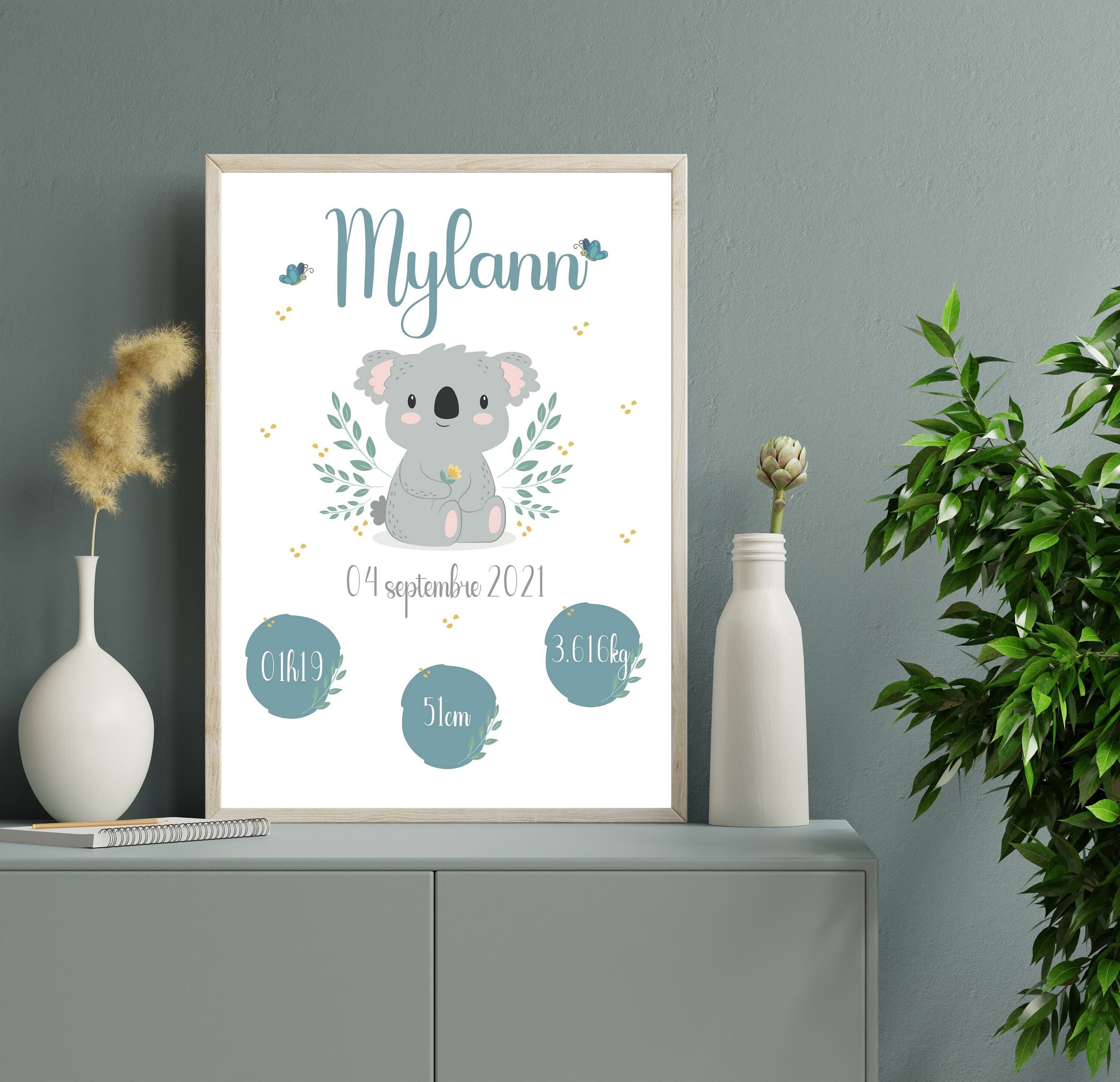 Affiche Naissance Koala, Affiche Jungle, Décoration Chambre Bébé