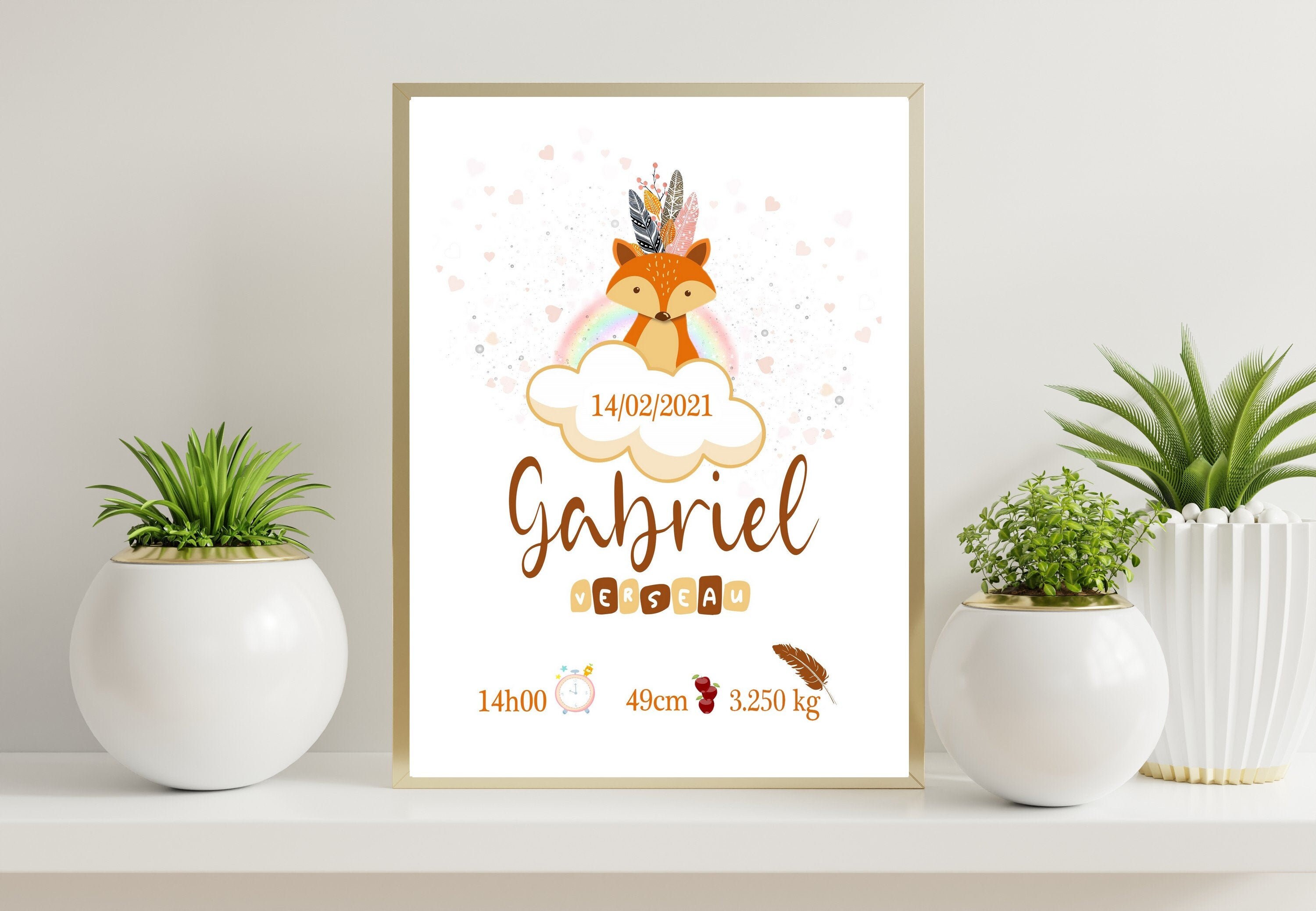 Affiche Naissance Personnalisée, Affiche Animaux, Poster Chambre Enfant, Tableau Prénom