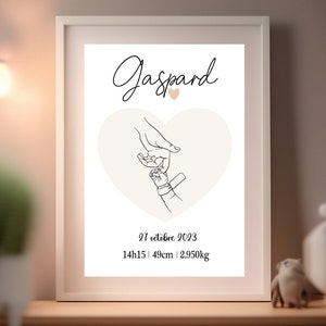 Affiche naissance personnalisée,bébé, mains, affiche minimaliste, 3 modèles différents