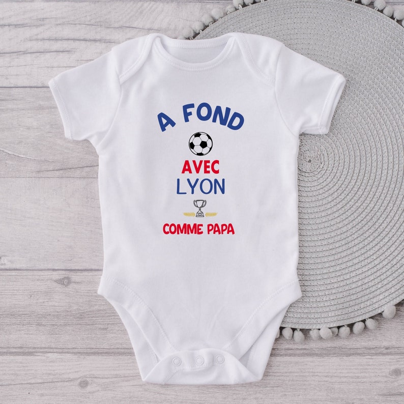 Personalized baby bodysuit Olympique Lyonnais, Supporter of Lyon image 2