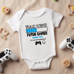 Body personnalisé, futur gamer comme papa, body geek, papa gamer, cadeau pour bébé, Tshirt enfant BLEU