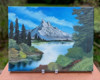 Mountain Ridge Lake - Original Bob Ross Inspired Oil Painting