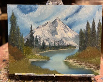 Monte McKinley - Pintura al óleo original inspirada en Bob Ross