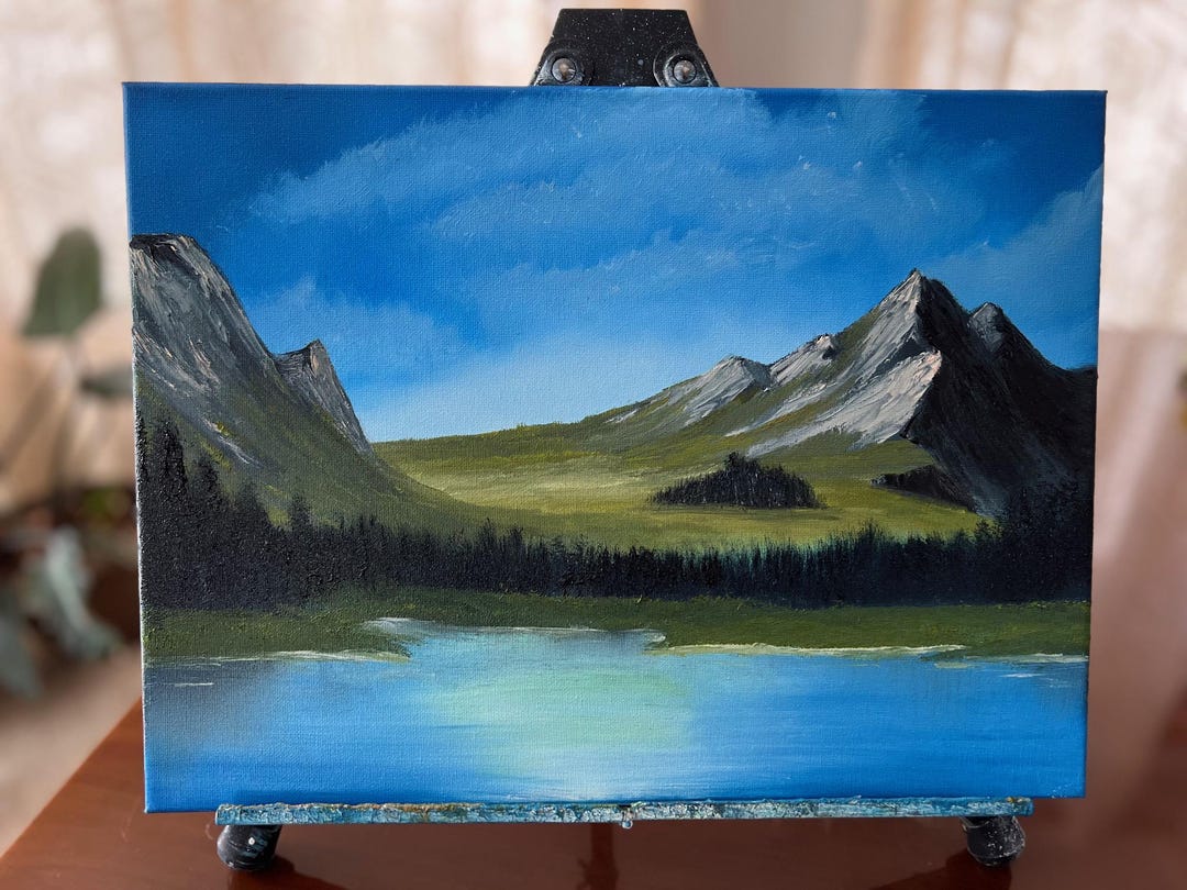 Mountain Ridge Lake - Original Bob Ross Inspired Oil Painting
