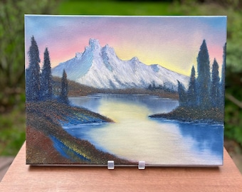 Amanecer en la montaña - Pintura al óleo original inspirada en Bob Ross