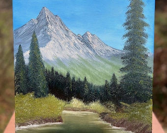 Vista del valle - Pintura al óleo original inspirada en Bob Ross