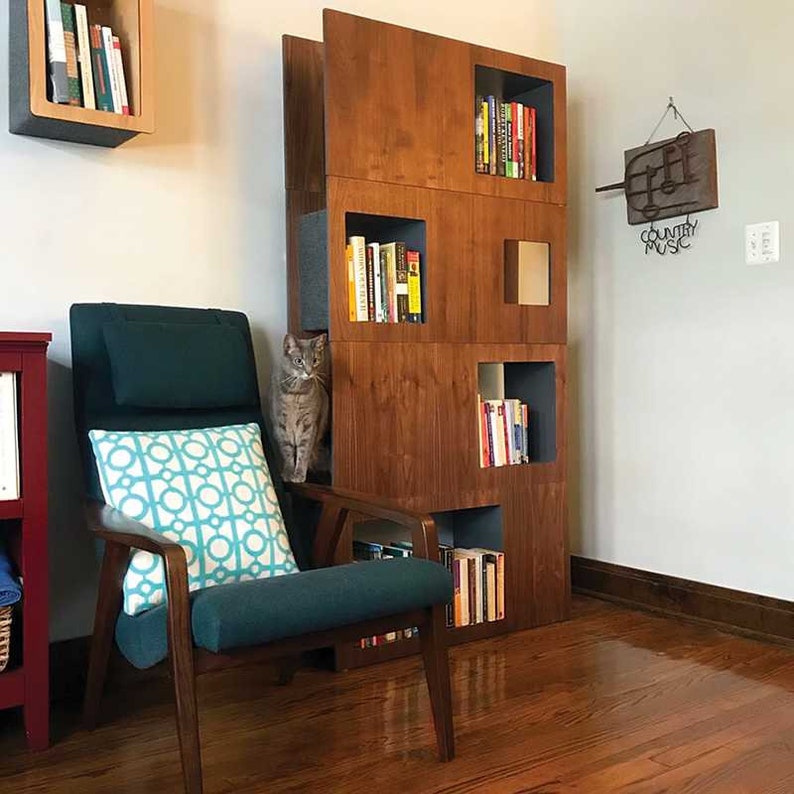 Cat Case Modern Cat Tower and Bookcase Cat Tree Cat Condo Etsy