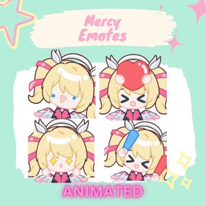 Animated Pink Mercy Emotes pack | Twitch Discord Emote sticker | Instant Download