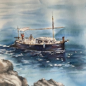 Oryginalna akwarela „Łodzie Costa Brava”