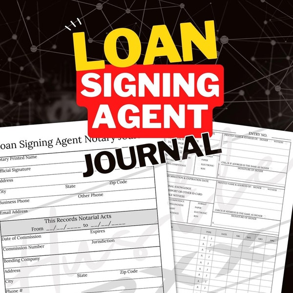 Loan Signing Agent Journal | Notary Public Signing Agent | Notary Supplies | Printable Template | Record Log Book | Instant Download