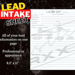 Lead Intake Sheet | Lead Tracking Forms | Real Estate | Real Estate Agent | Real Estate Printable | Realtor Forms | Instant Download