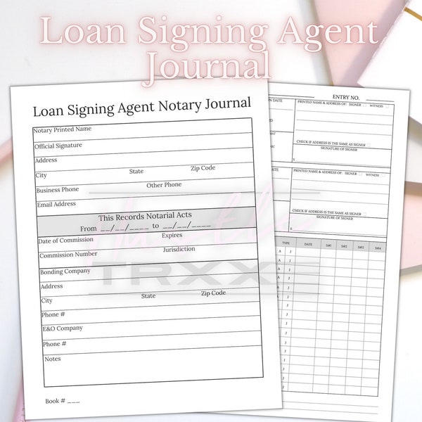Loan Signing Agent Journal | Notary Public Signing Agent | Notary Supplies | Printable Template | Record Log Book | Instant Download