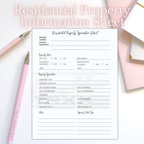 Property Information Sheet Etsy