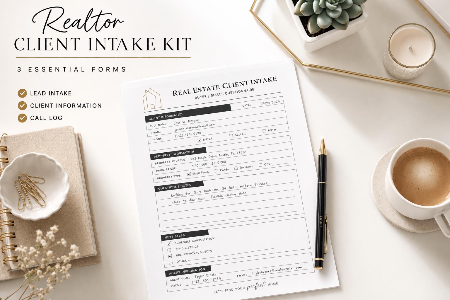 Real Estate Client Intake Form Kit | Realtor Templates, Lead Intake ...