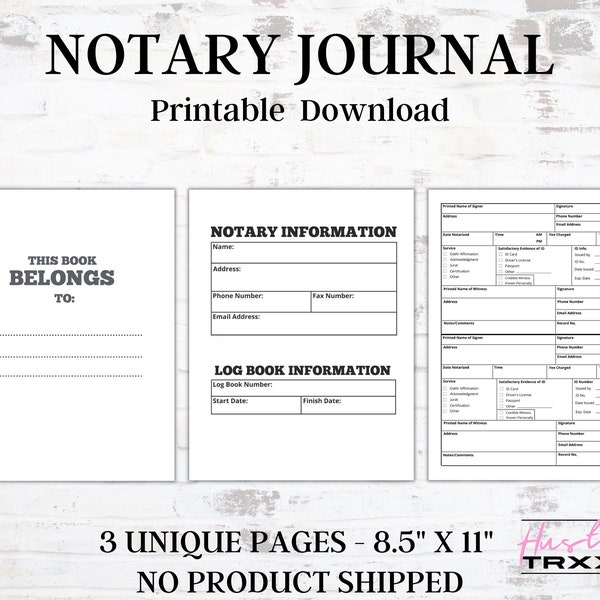 Notary Journal | Notary Public Signing Agent | Notary Supplies | Printable Template | Record Log Book | Instant Download