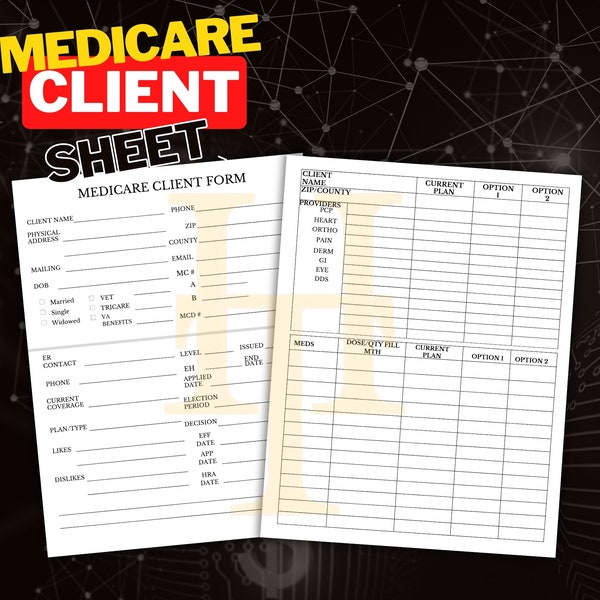 Medicare Client Sheet | Client Form | Buyer Client | Health Insurance | Medicare Printable | Insurance Agent Form | Instant Download