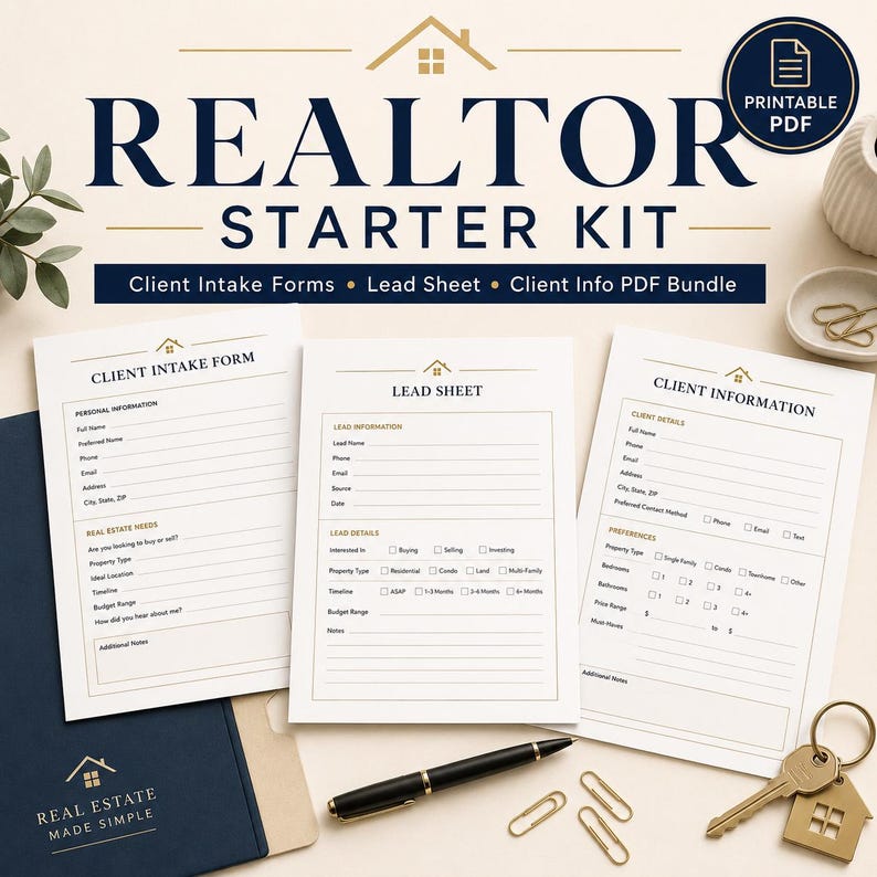 Realtor Starter Kit | Real Estate Client Intake Forms, Lead Sheet and ...