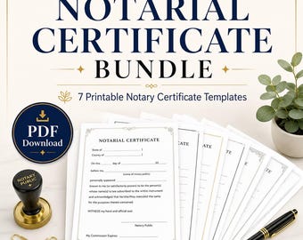 Notarial Certificate Bundle | 7 Printable Notary Certificate Templates | Jurat and Acknowledgment Forms