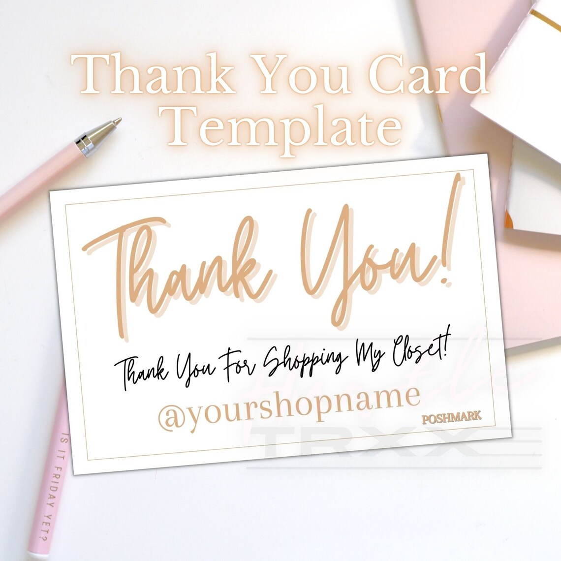 Thank You Card Template Poshmark Thank You Card Edit on | Etsy