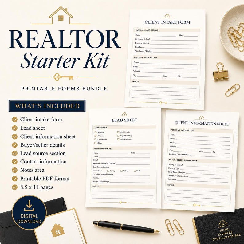 Realtor Starter Kit | Real Estate Client Intake Forms, Lead Sheet and ...