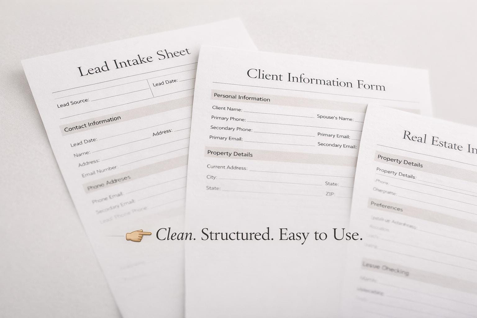 Real Estate Client Intake Form Kit | Realtor Templates, Lead Intake ...